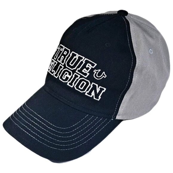 NWT True Religion Strapback Adjustable Black/Gray Baseball Cap Embroidered NEW - Picture 1 of 10